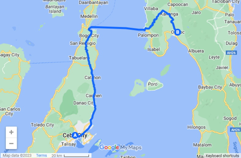 Cebu To Ormoc map