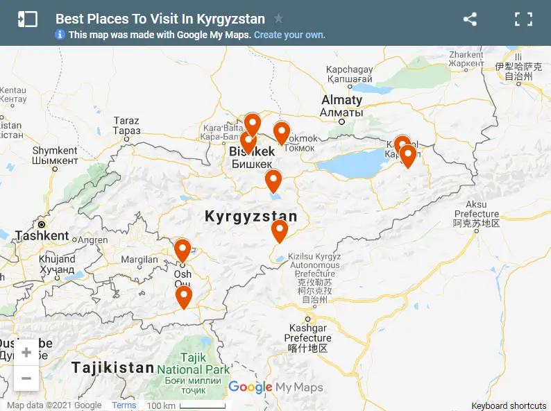 best places to visit in Kyrgyzstan map