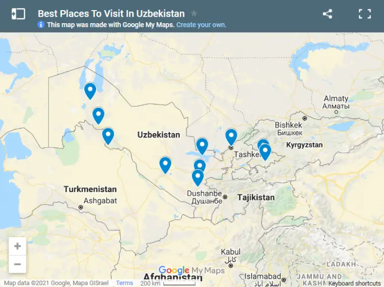 best places to visit in Uzbekistan map