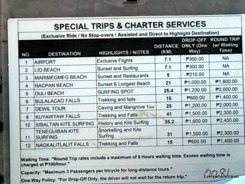 El Nido tricycle prices
