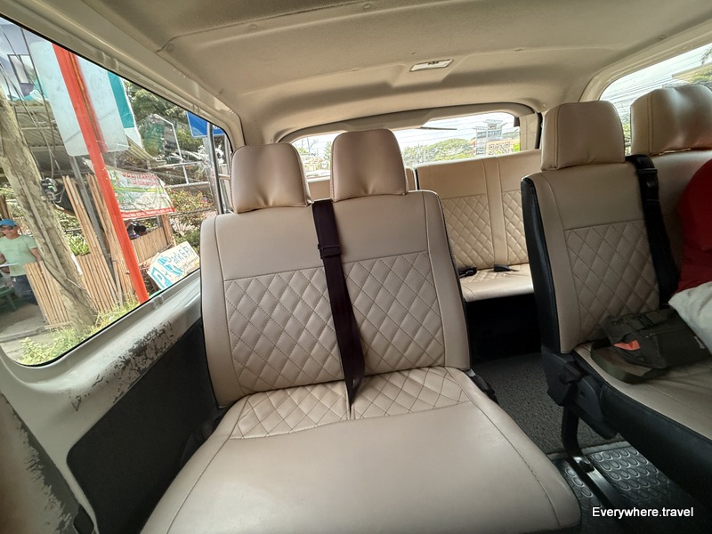 Inside our van to Port Barton