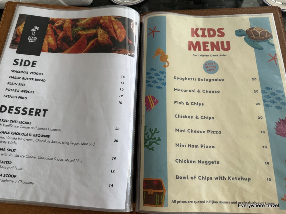 Ocean Breeze Café menu at Mana Island Resort