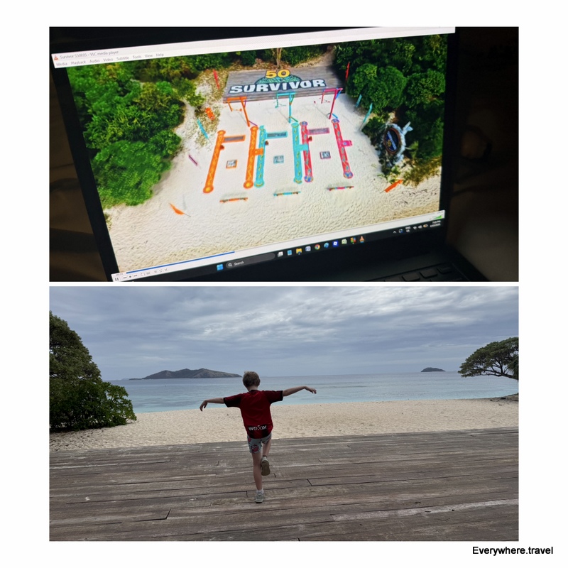 Pretending to do a challenge at a site used in Survivor 50