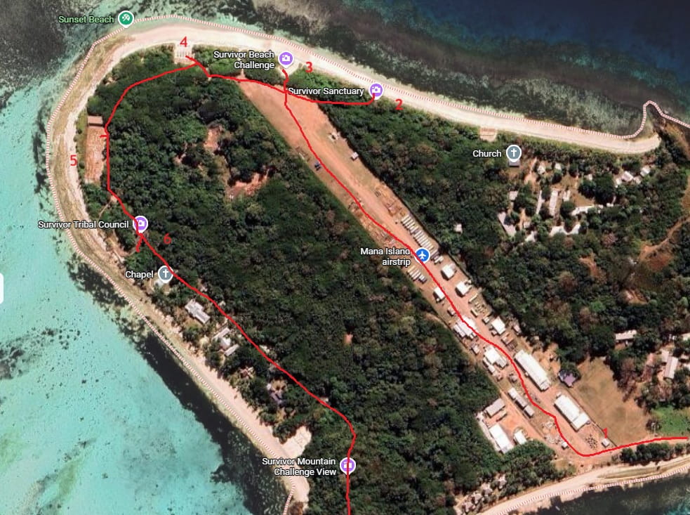 Walking between Survivor sites on the western end of Mana Island